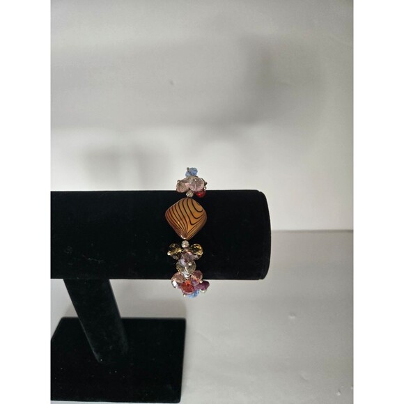 Beaded Stretch Bracelet Multicolored Stripes - Picture 2 of 5